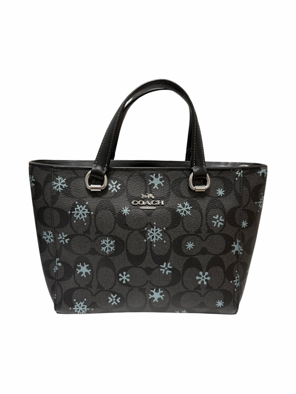 Coach Gray/Black/Silver Textured Logo Satchel Handbag